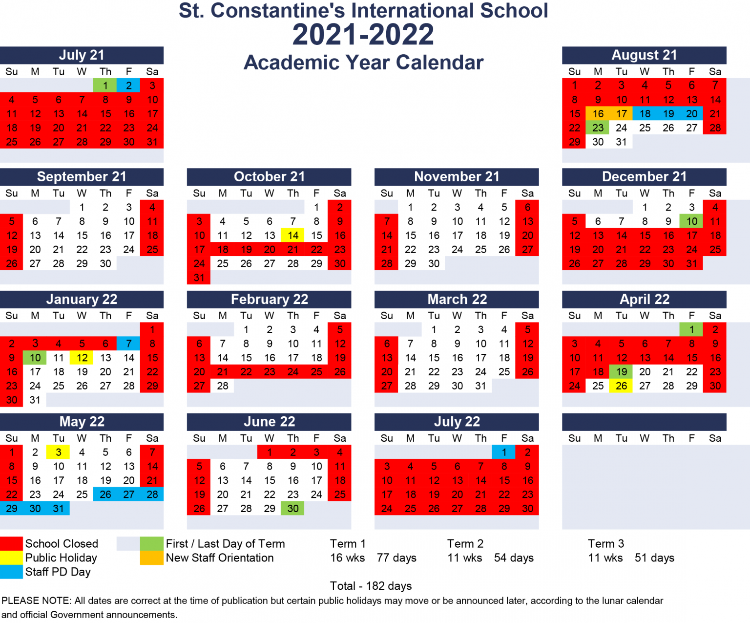 Calendar St Constantines School