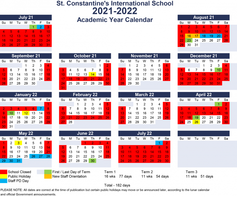 Calendar – St Constantines School