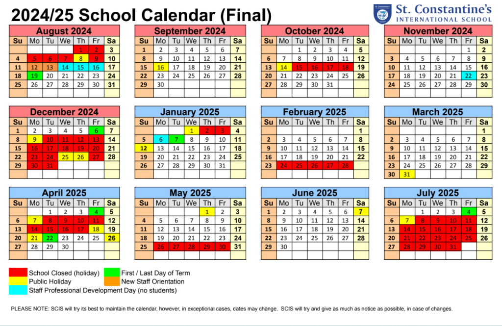Calendar St. Constantine's School